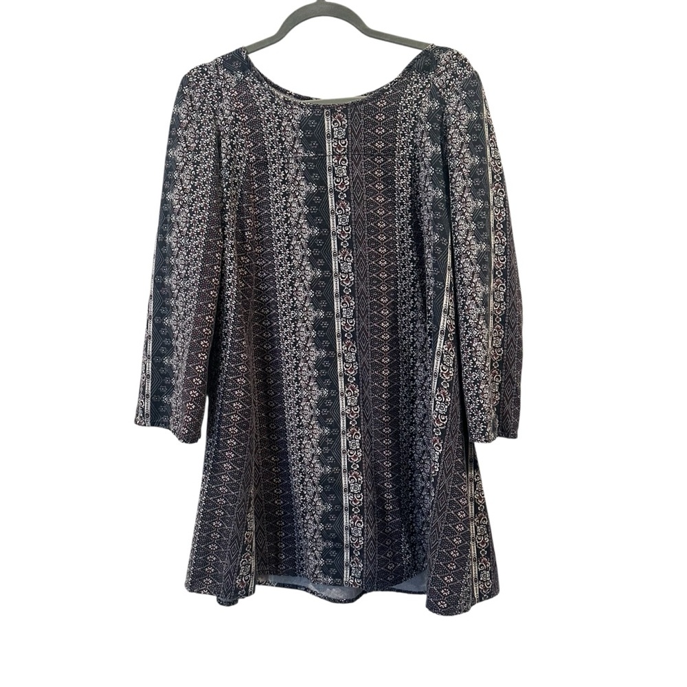 Blue Floral Paisley Long Sleeve Shift Dress Medium